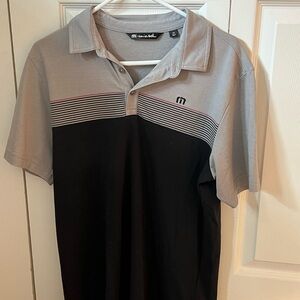 Travis Mathew Gray and Black Striped Polo Shirt